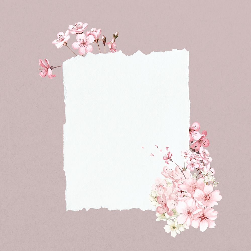 Note paper frame, cherry blossom flower collage