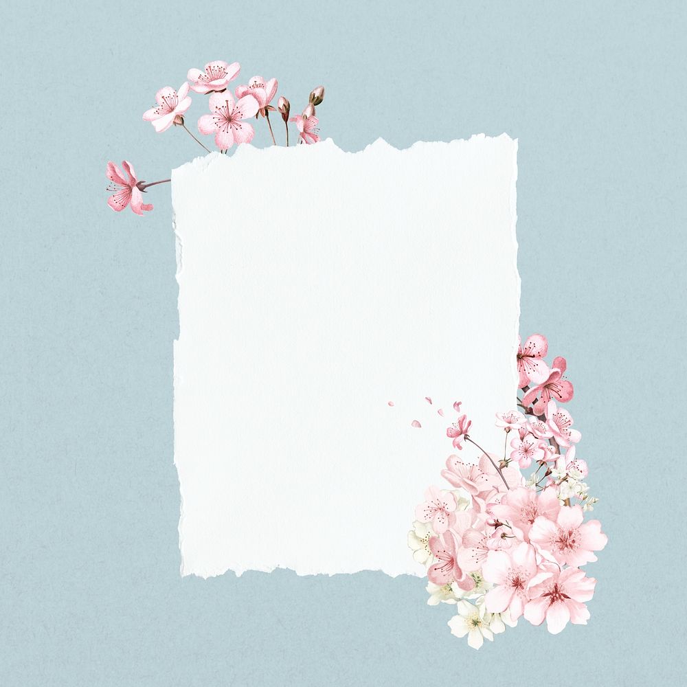 Note paper frame, cherry blossom flower collage