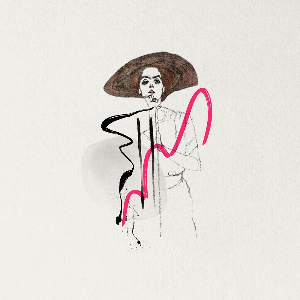 Woman in sunhat, vintage fashion illustration. Remixed by rawpixel.
