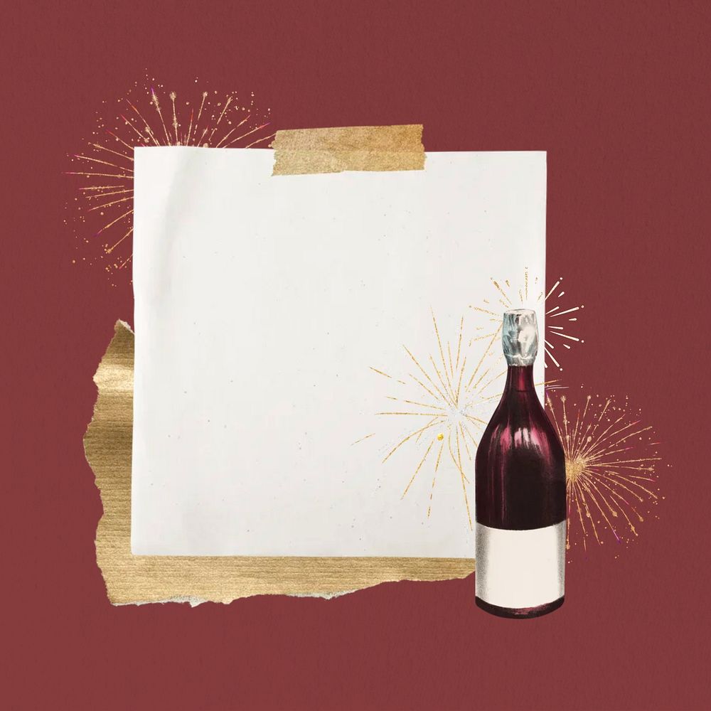 Wine bottle fireworks, note paper, celebration. Remixed by rawpixel.