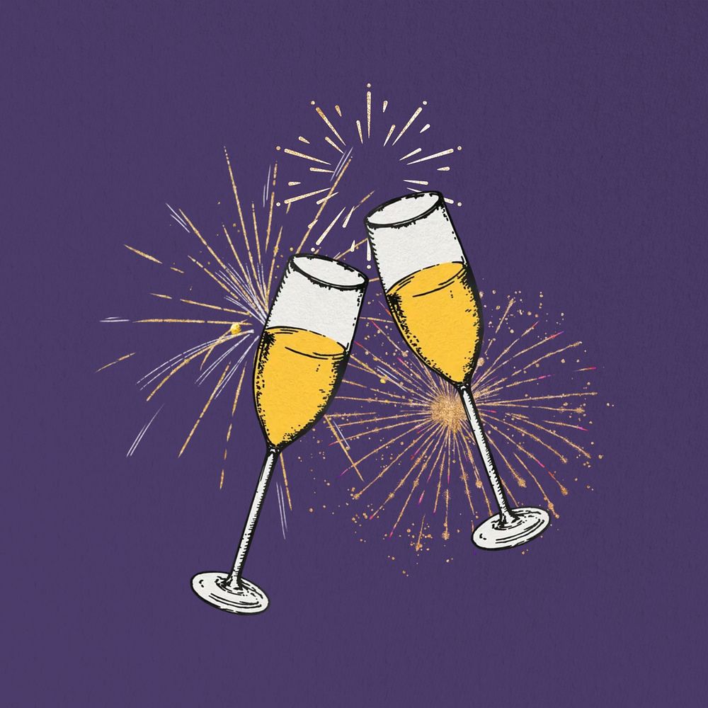 Clinking champagne glasses fireworks, celebration. Remixed by rawpixel.