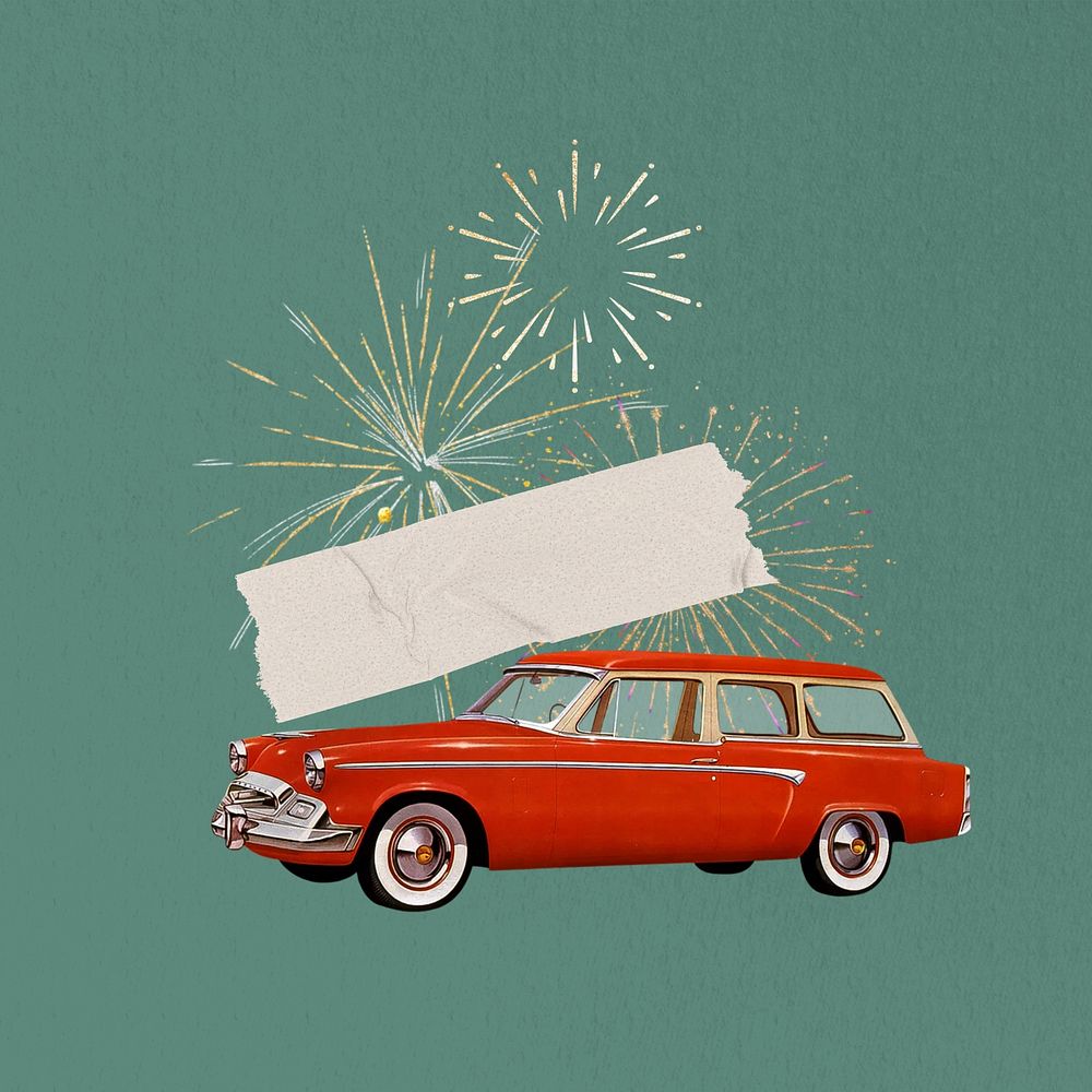 Classic car & fireworks, celebration remix