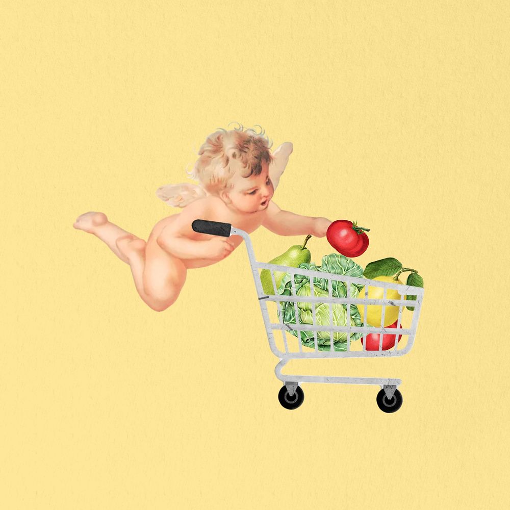 Cupid grocery shopping, wellness. Remixed by rawpixel.