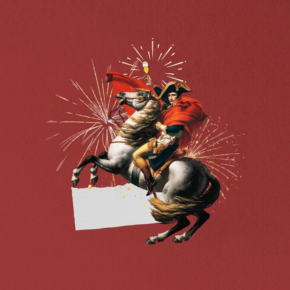 Napoleon holding champagne glass, celebration collage art. Remixed by rawpixel.