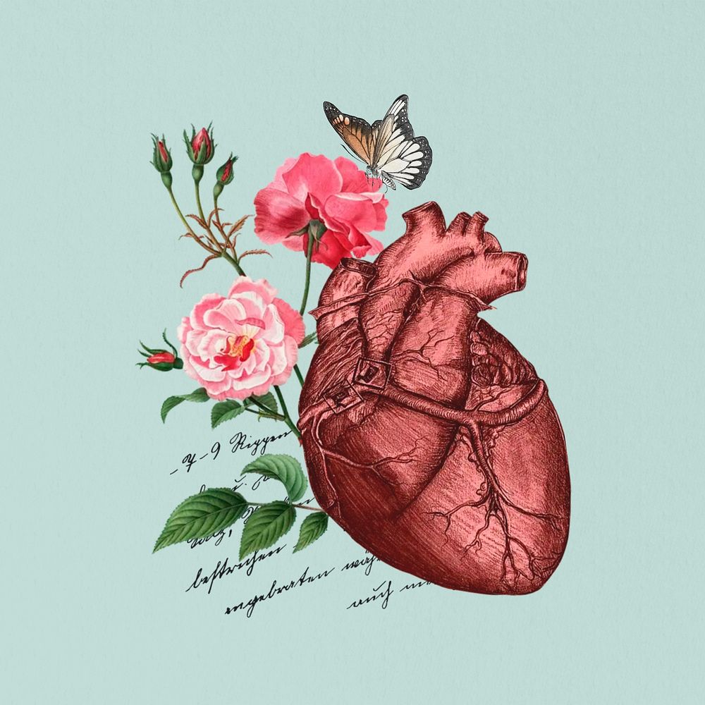 Floral human heart, health. Remixed by rawpixel.