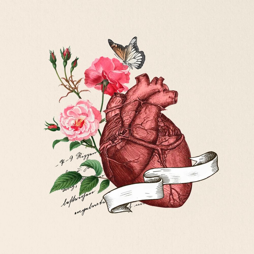 Floral human heart, health. Remixed by rawpixel.
