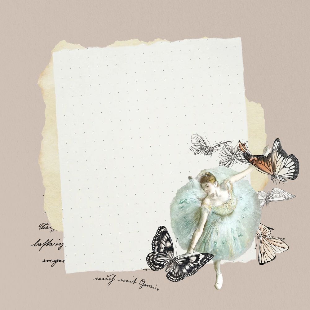 Aesthetic ballerina & butterfly, note paper, vintage collage art. Remixed by rawpixel.