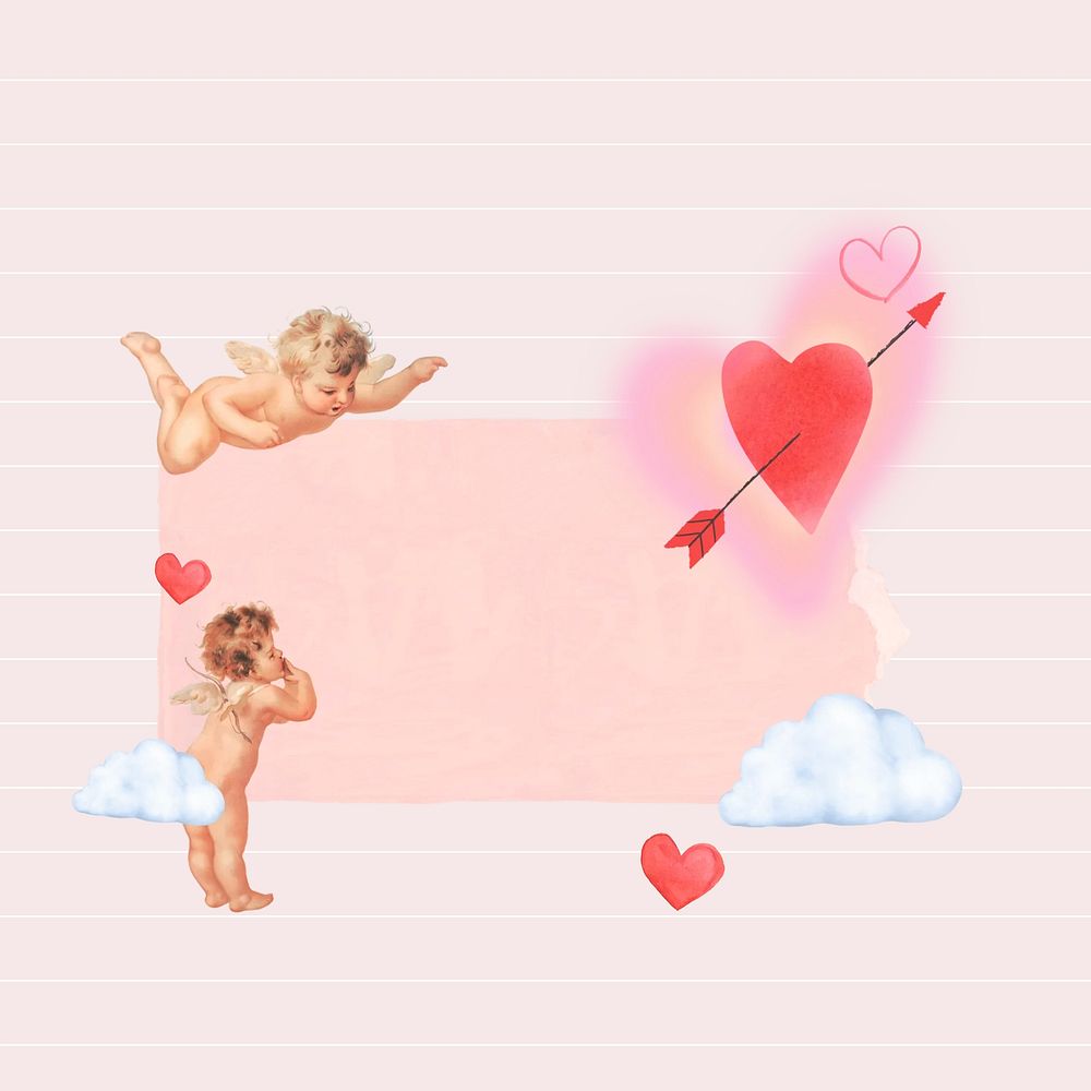 Valentine's Day cupid note paper, arrow through heart collage art. Remixed by rawpixel.