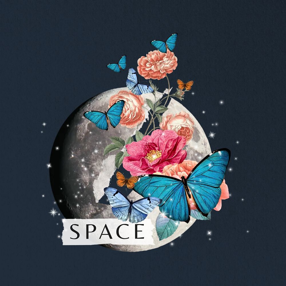 Space word, surreal collage art