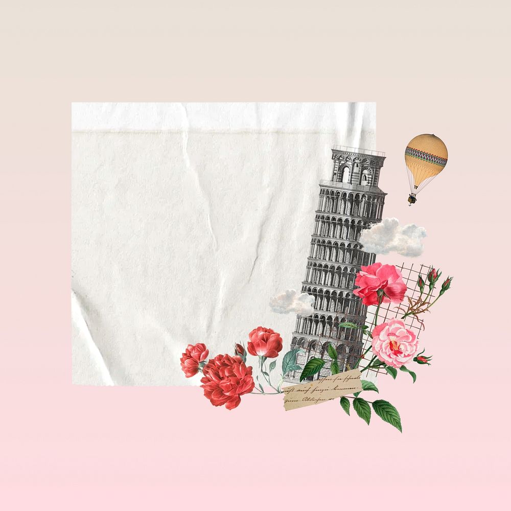 Tower of Pisa note paper, floral travel collage. Remixed by rawpixel.