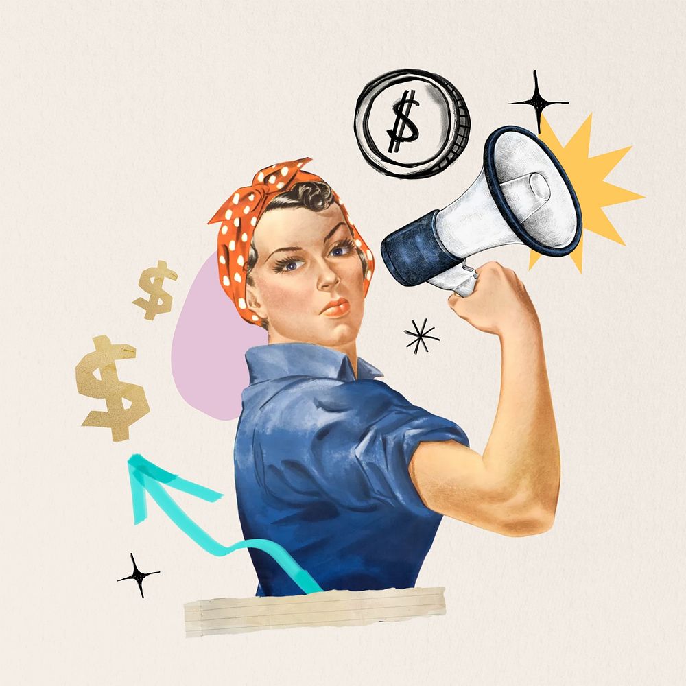 Investor finding, woman holding megaphone, finance. Remixed by rawpixel.