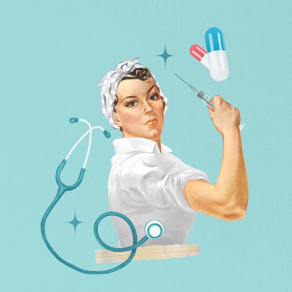 Nurse holding needle, healthcare. Remixed by rawpixel.