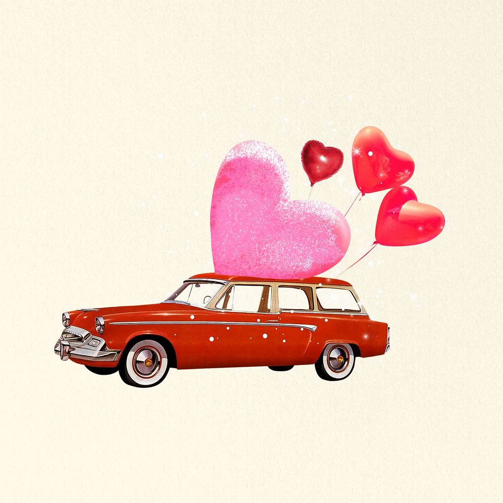 Valentine's celebration car, floating heart | Premium Photo - rawpixel