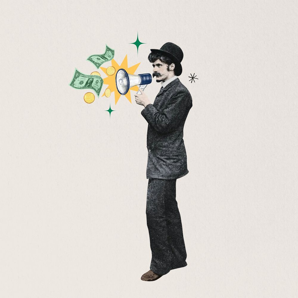 Investor finding, man holding megaphone, finance. Remixed by rawpixel.