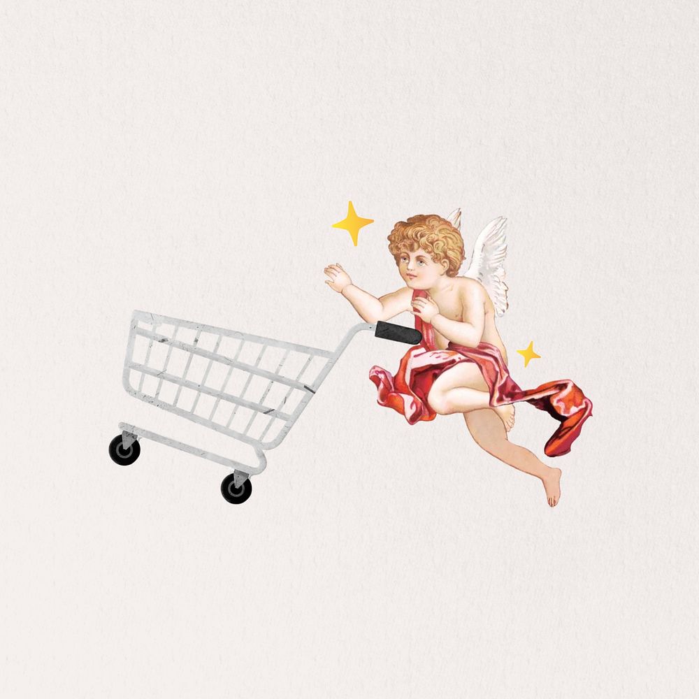 Shopping cupid, vintage collage art. Remixed by rawpixel.