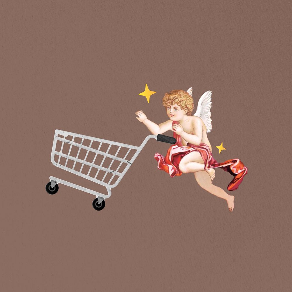 Shopping cupid, vintage collage art. Remixed by rawpixel.