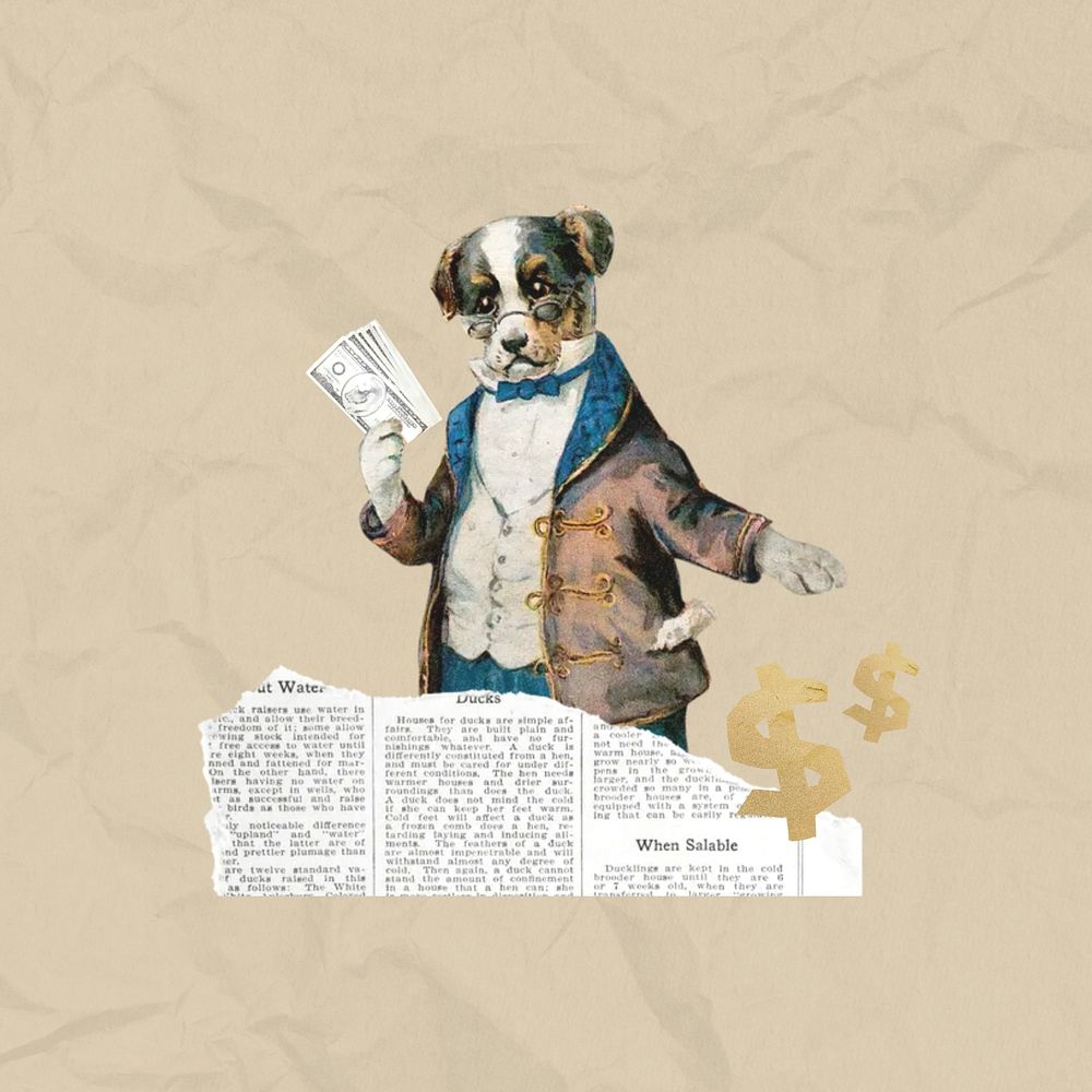 Business investor, dog holding money collage. Remixed by rawpixel.