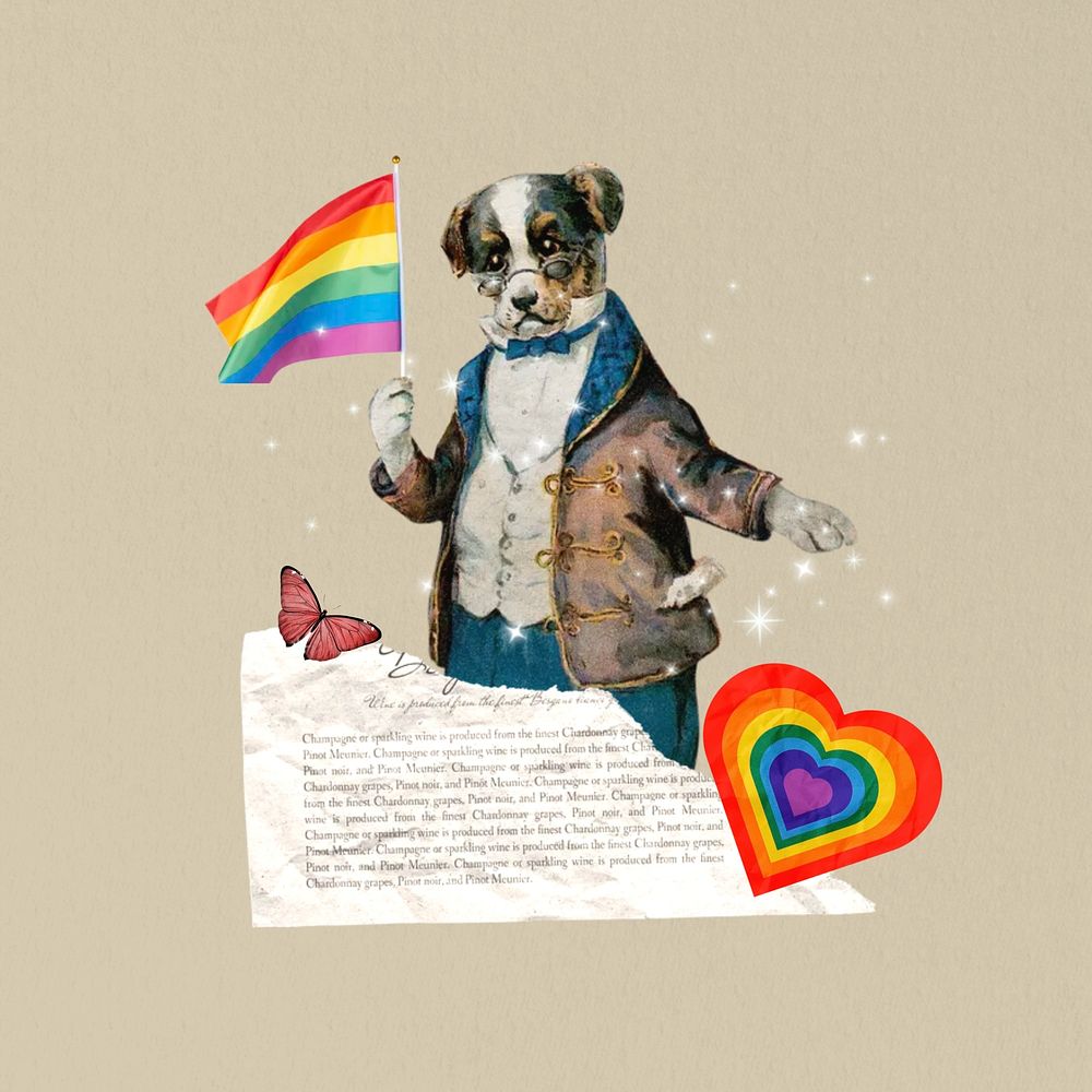 LGBT dog activist holding pride flag. Remixed by rawpixel.