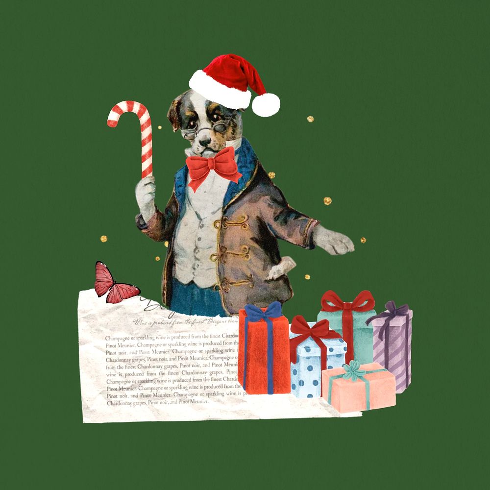 Vintage dog Christmas collage art. Remixed by rawpixel.