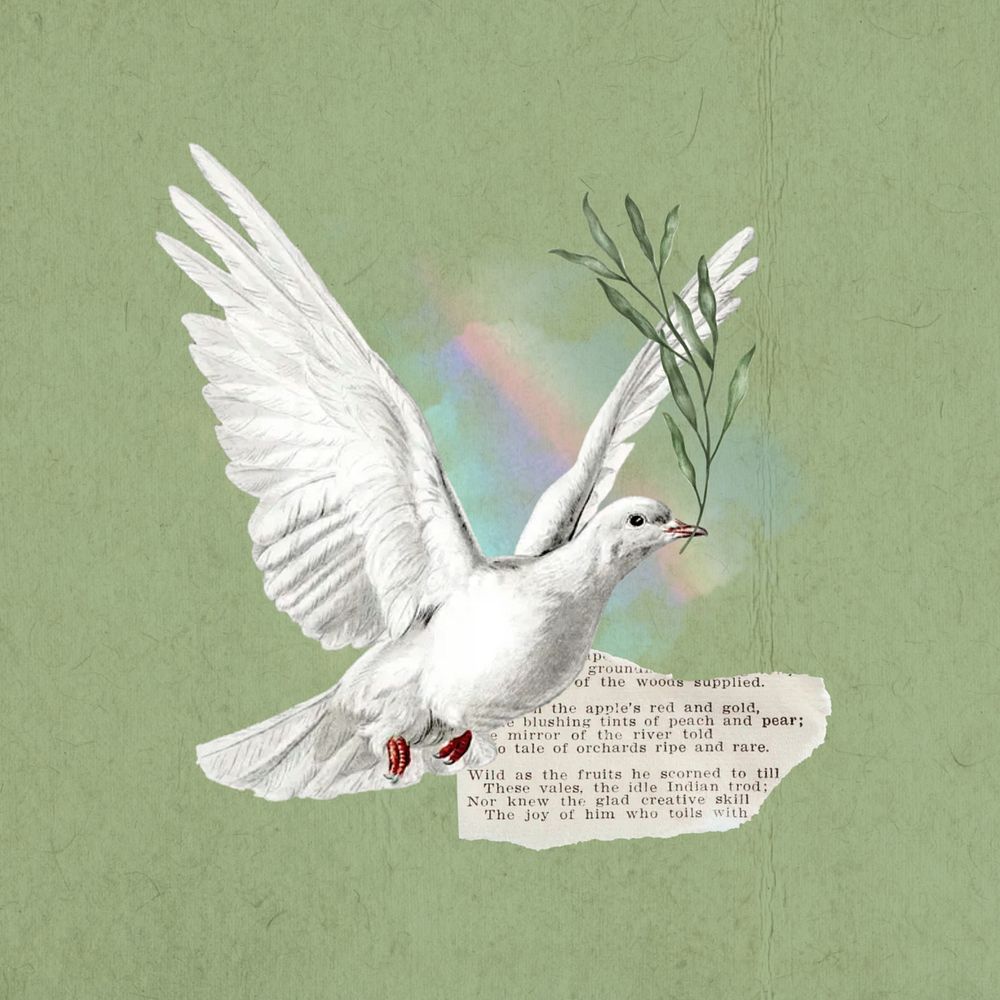 Vintage flying dove, floral aesthetic. Remixed by rawpixel.