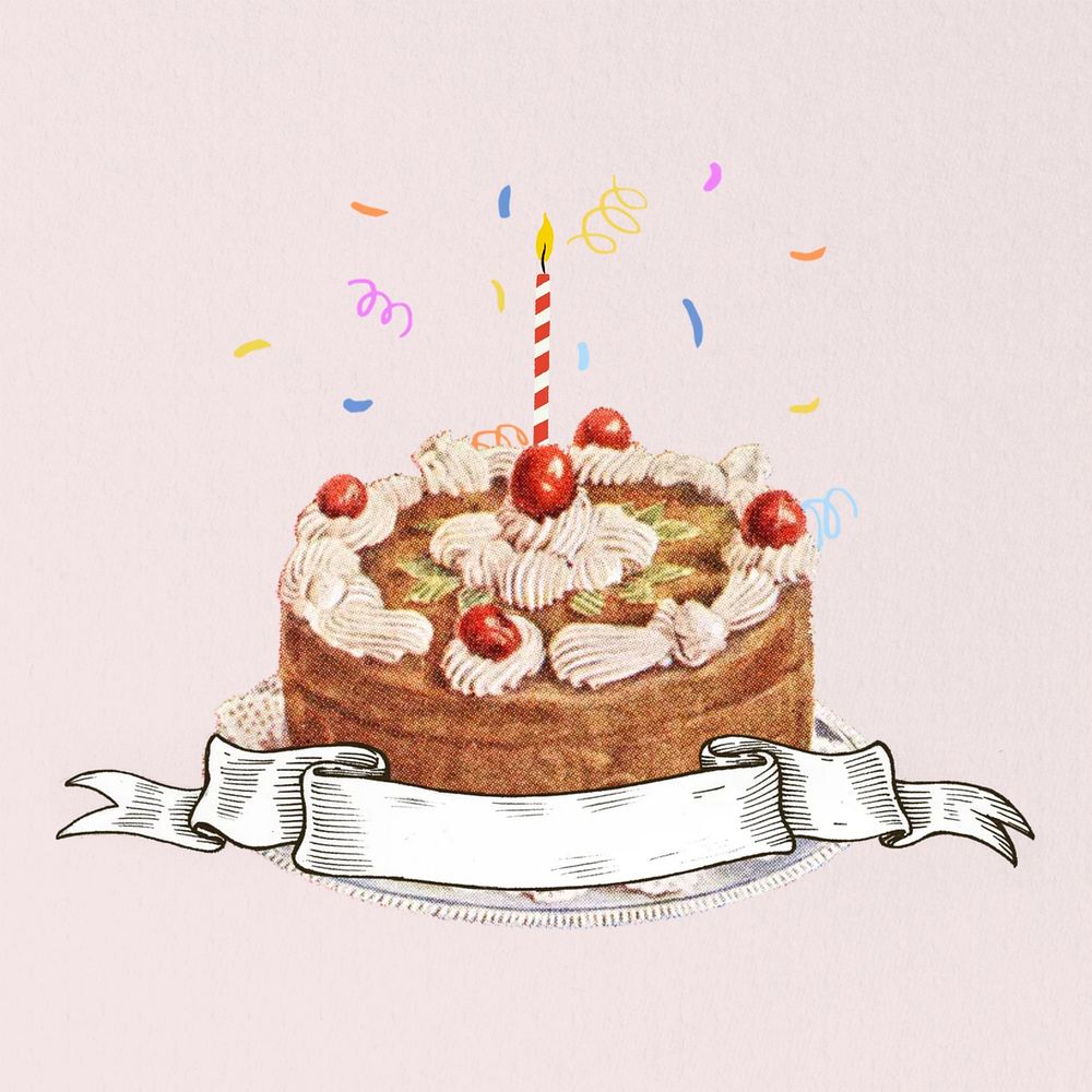 Vintage birthday cake, celebration. Remixed by rawpixel.
