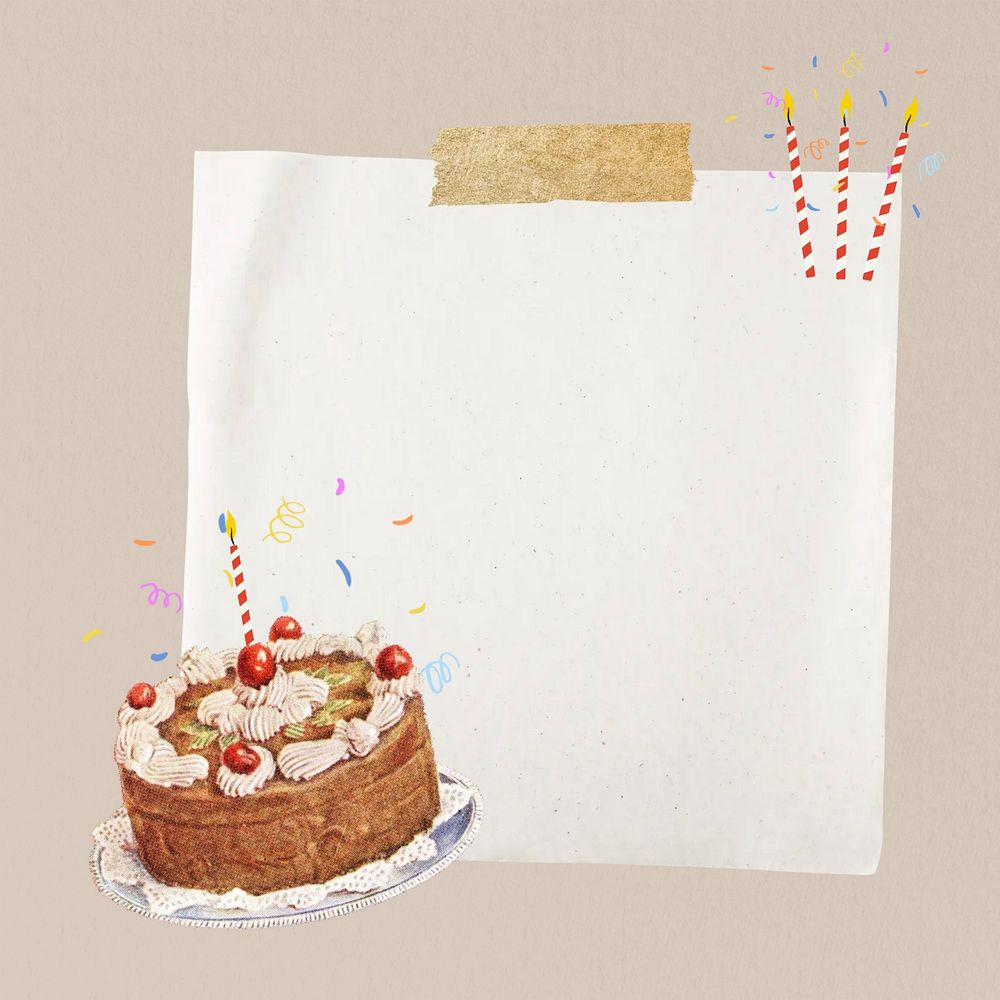 Birthday cake note paper, celebration. Remixed by rawpixel.
