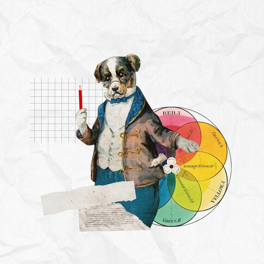 Science education, dog teacher collage. Remixed by rawpixel.