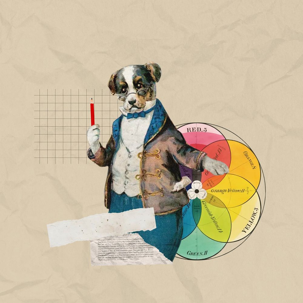 Science education, dog teacher collage. Remixed by rawpixel.