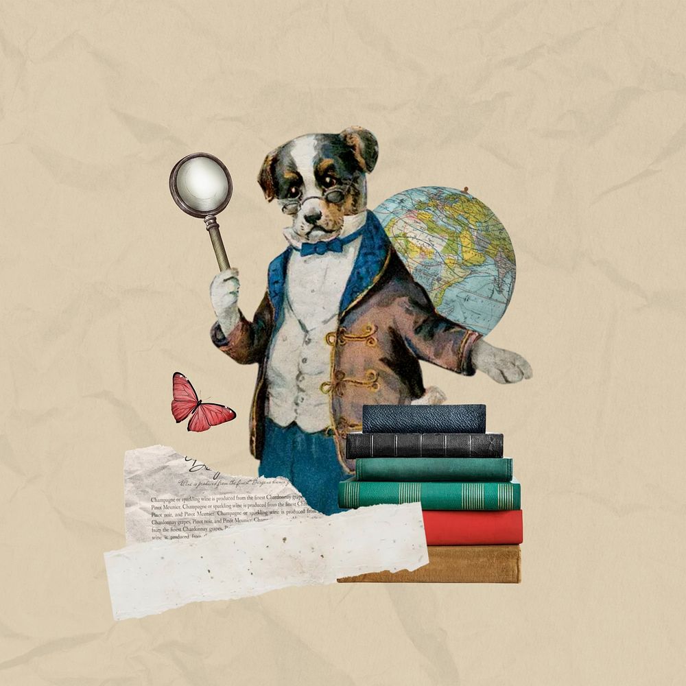 History education, dog teacher collage. Remixed by rawpixel.