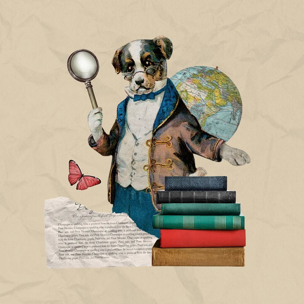 History education, dog teacher collage. Remixed by rawpixel.