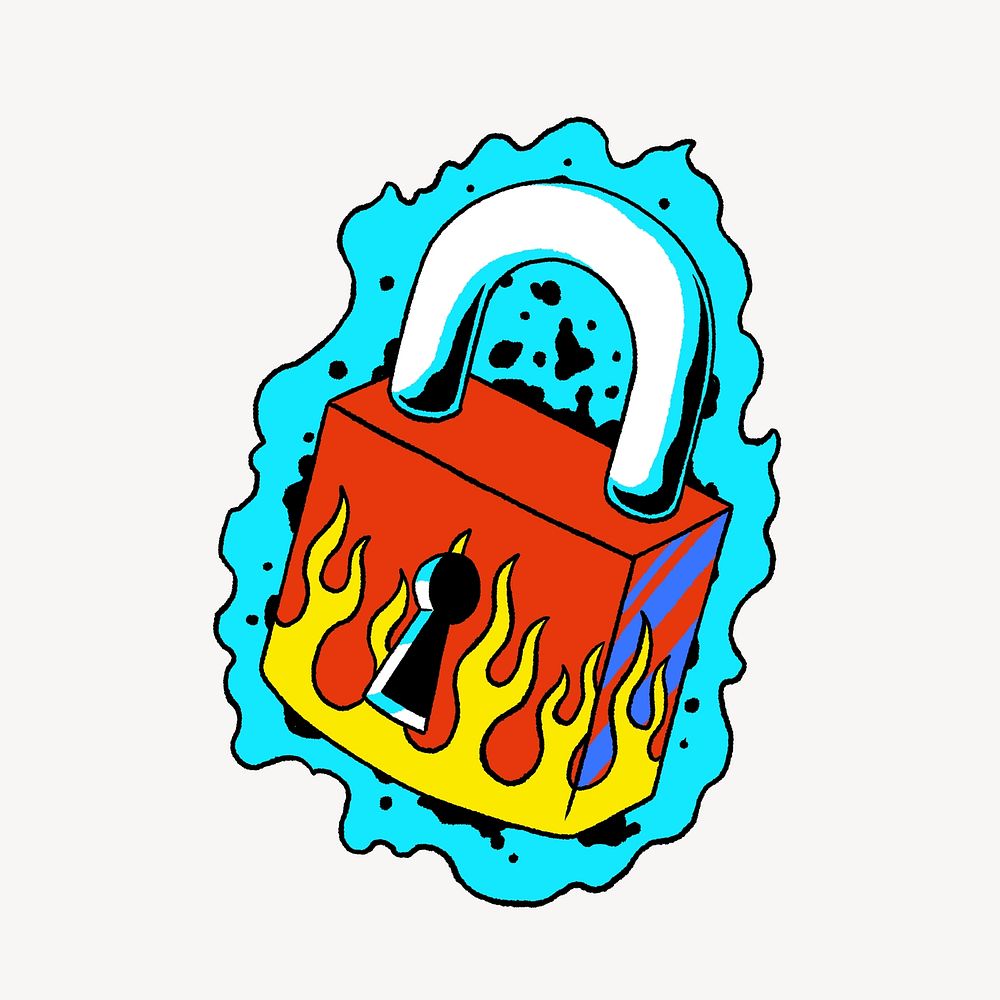 Fire neon padlock cool illustration, isolated design