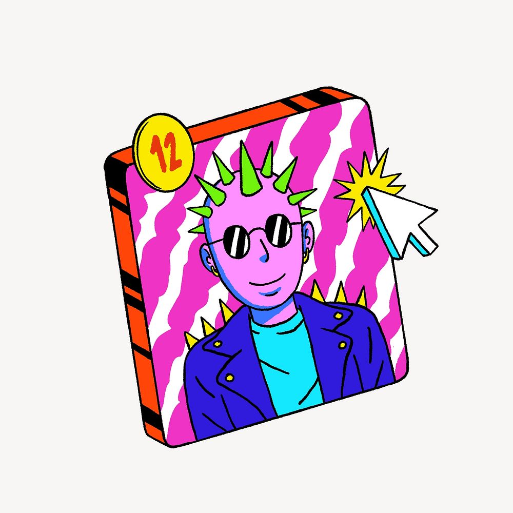 Neon pink punk avatar illustration, isolated design