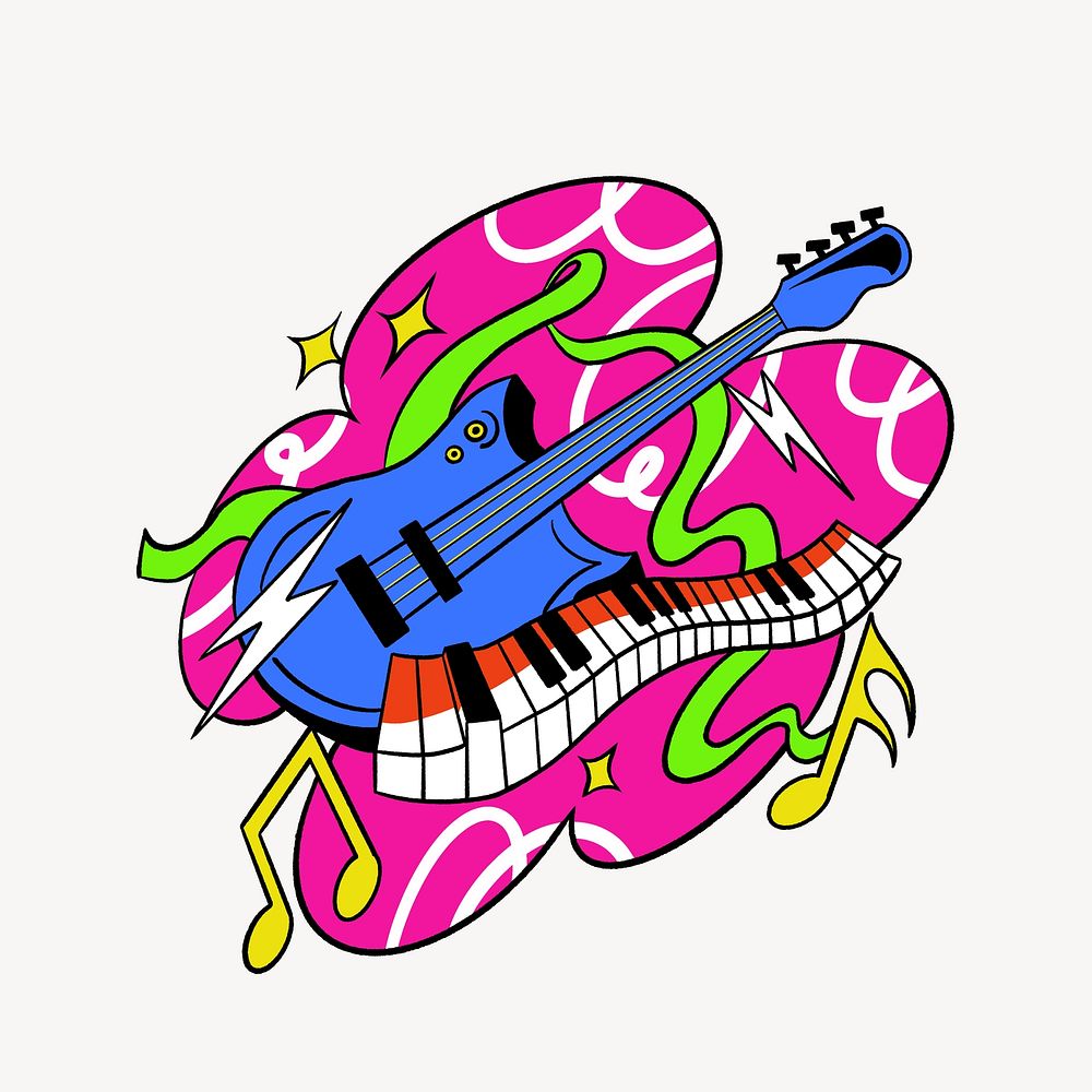 Neon musical instruments illustration, isolated design