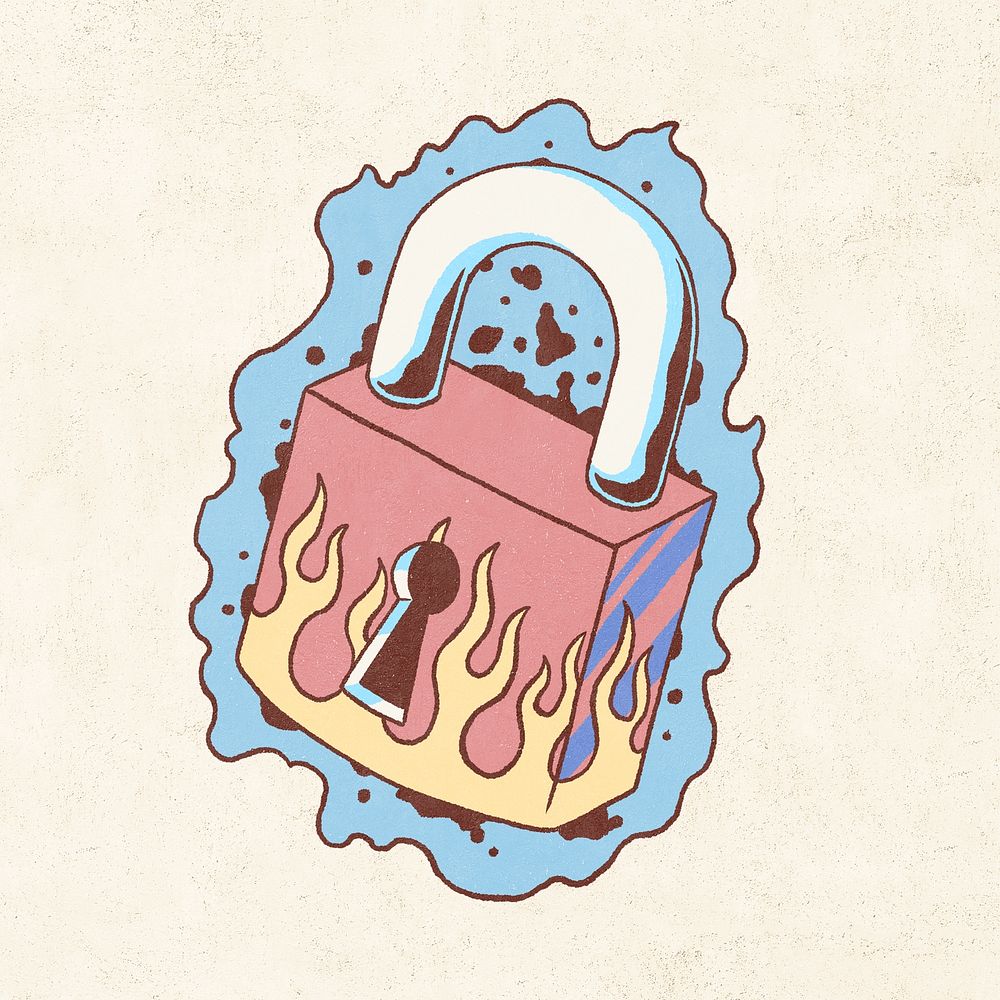 Retro fire padlock illustration, isolated design