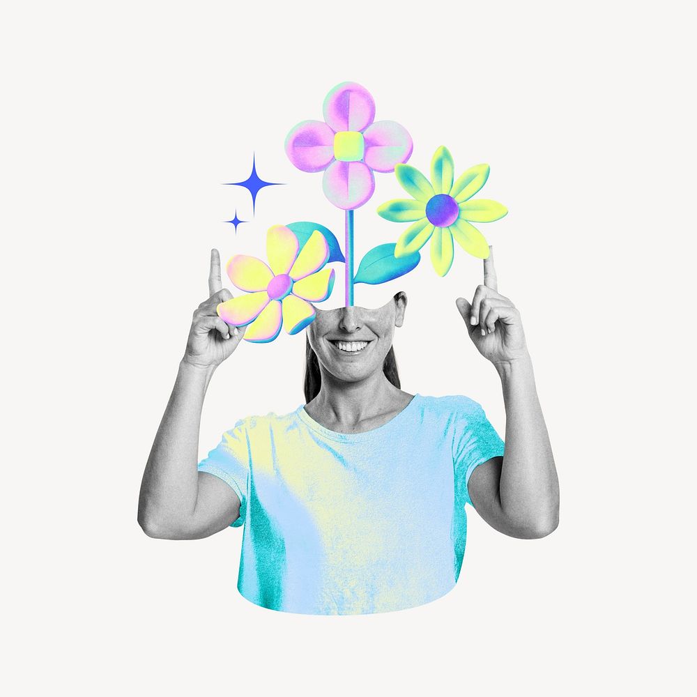 Flower-head woman gradient collage remix design