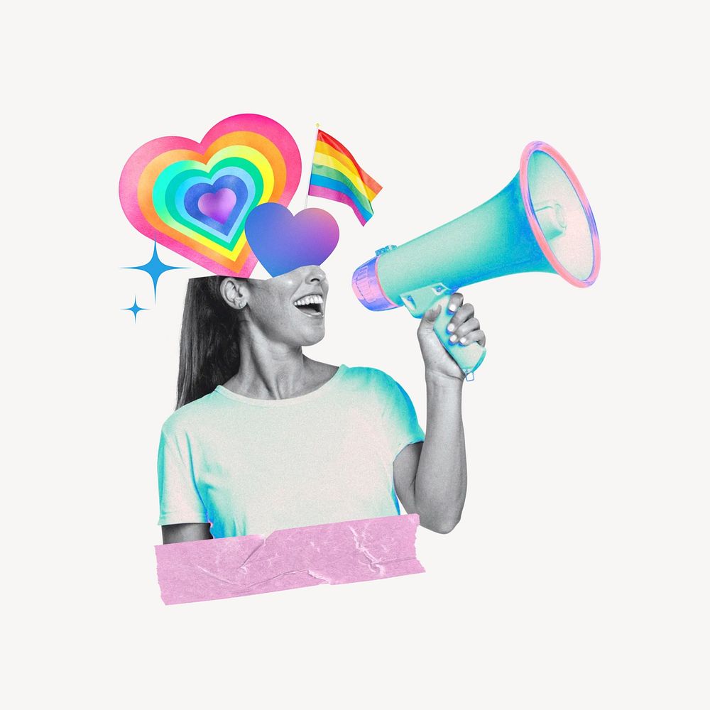LGBTQ gay pride, woman holding megaphone remix