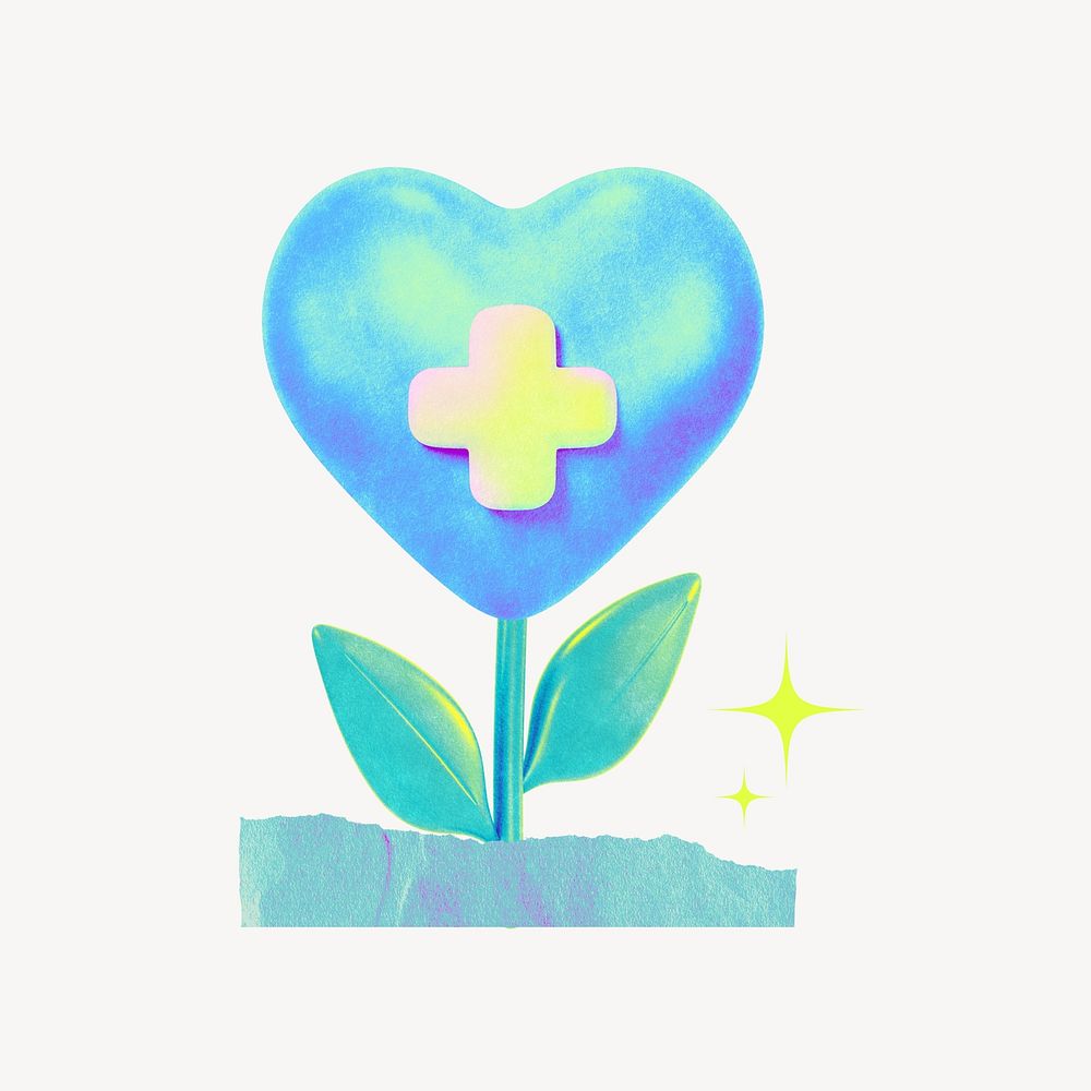 Blue heart, gradient healthcare collage remix