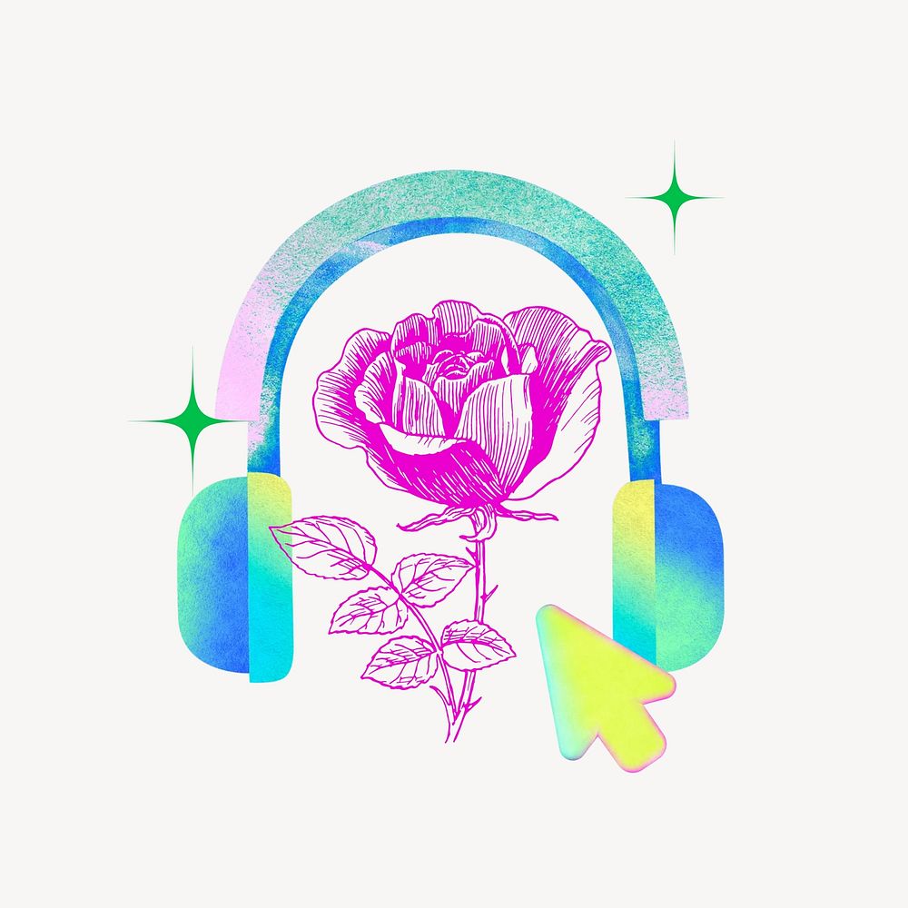 Colorful floral headphones, music remix