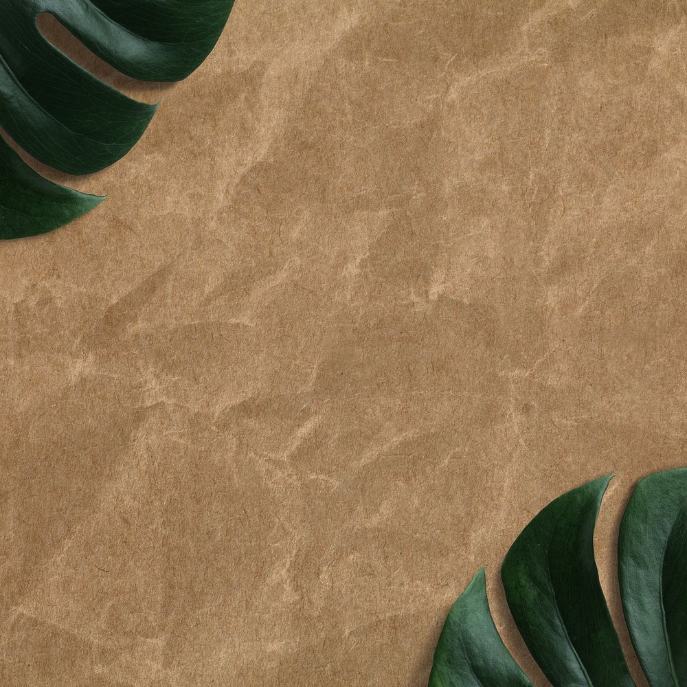 Leaf border, brown paper background, crumpled texture