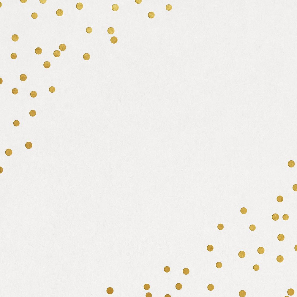 Festive off-white background, gold confetti border