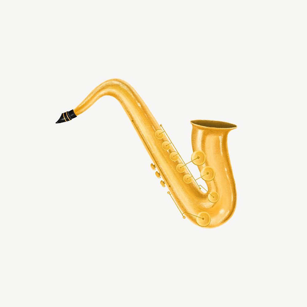 Saxophone, musical instrument collage element psd
