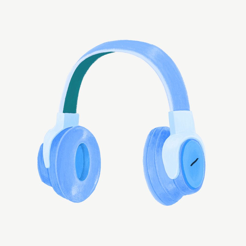 Blue headphones, music collage element psd