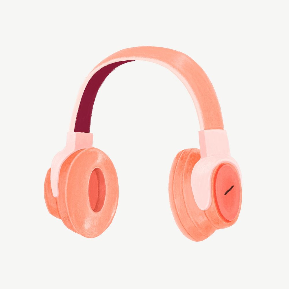 Pink headphones, music collage element psd