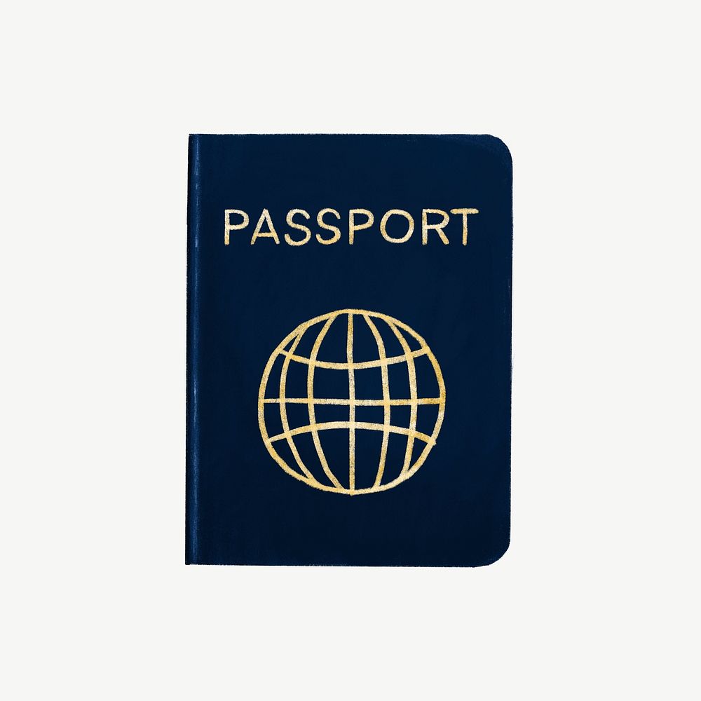 Blue passport, travel collage element psd