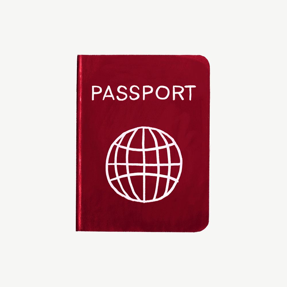 Red passport, travel collage element psd