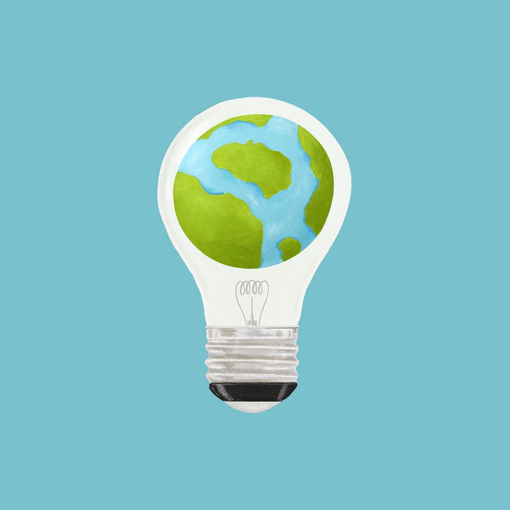 Globe in light bulb, environment collage element psd