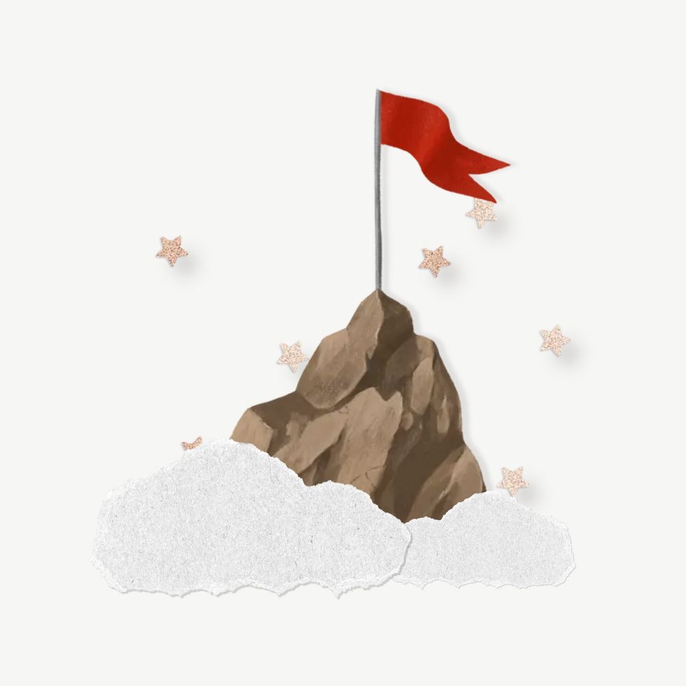Mountain top flag, adventure travel remix psd