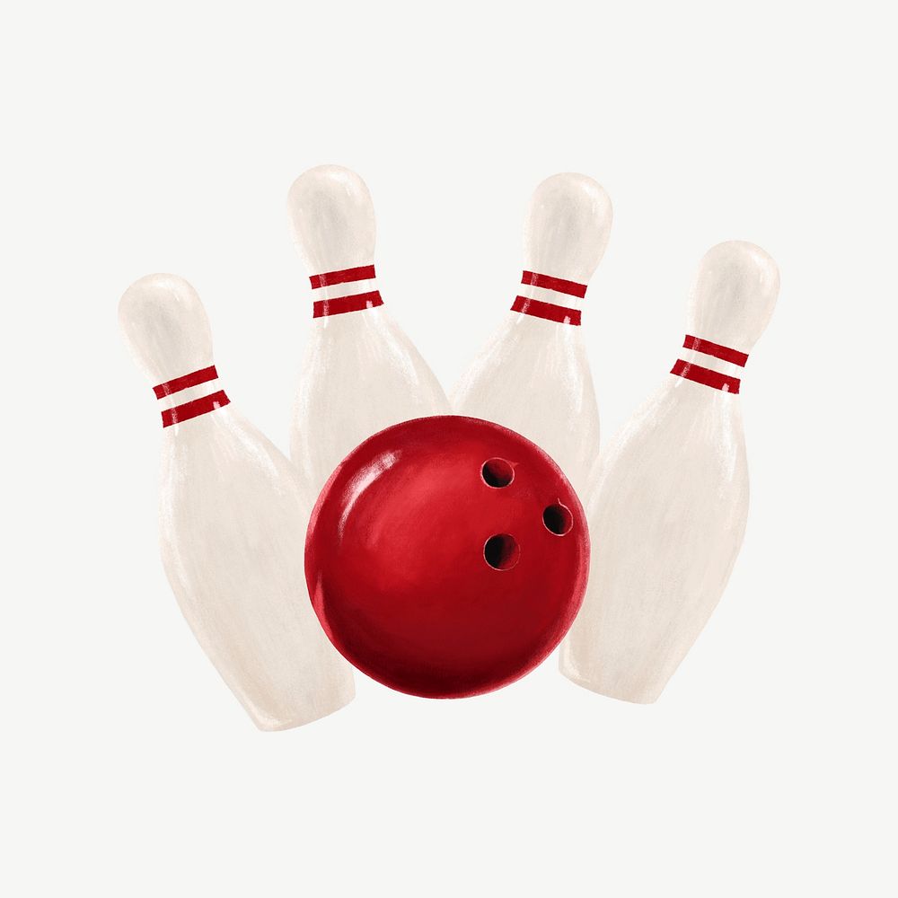 Bowling ball and pin, sport equipment collage element psd