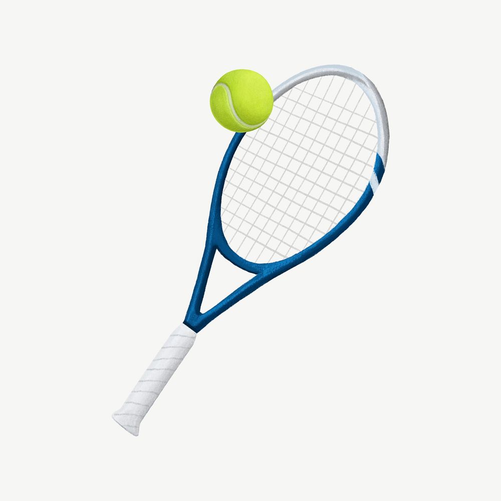 Tennis racket and ball, sport equipment collage element psd