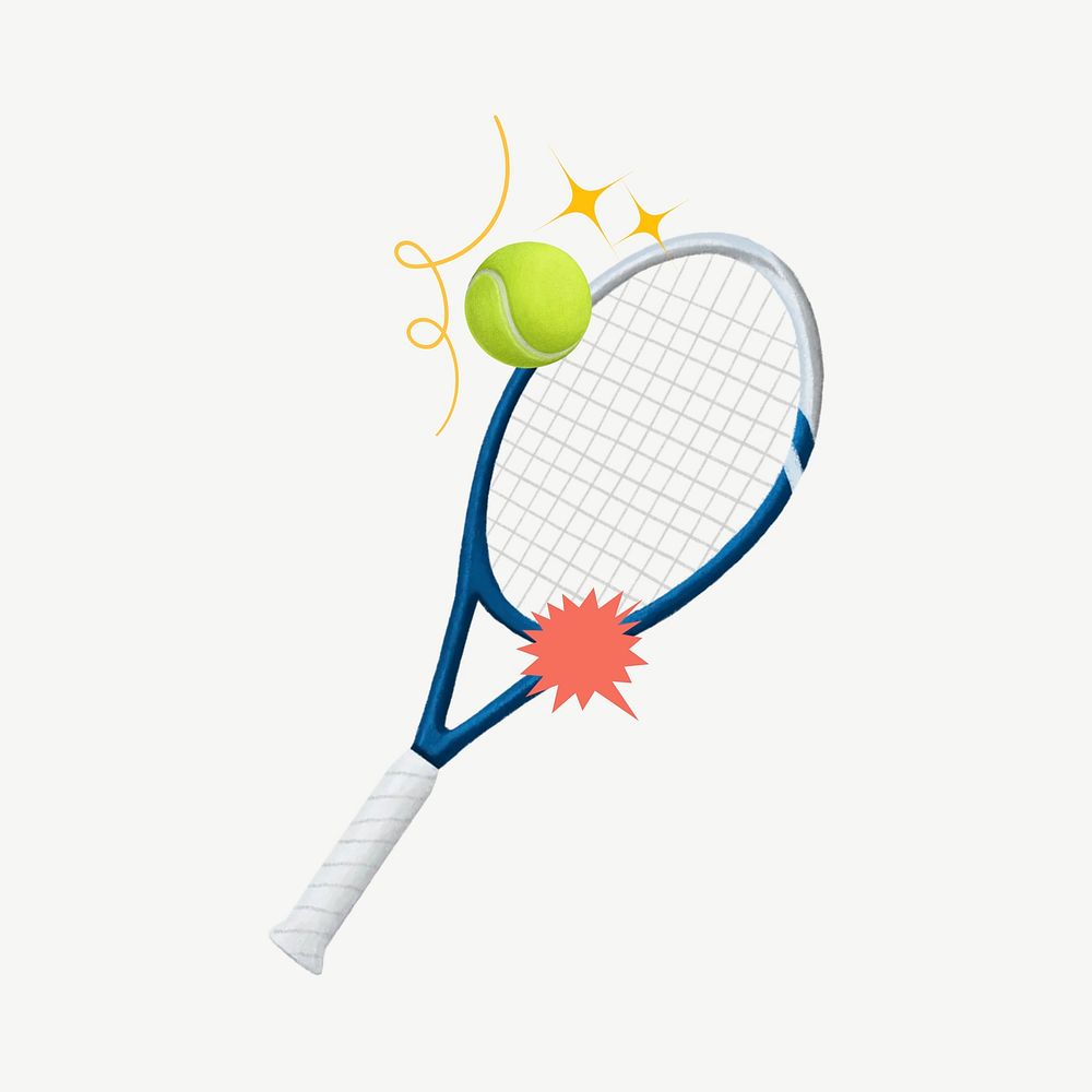 Tennis racket and ball, sport equipment psd